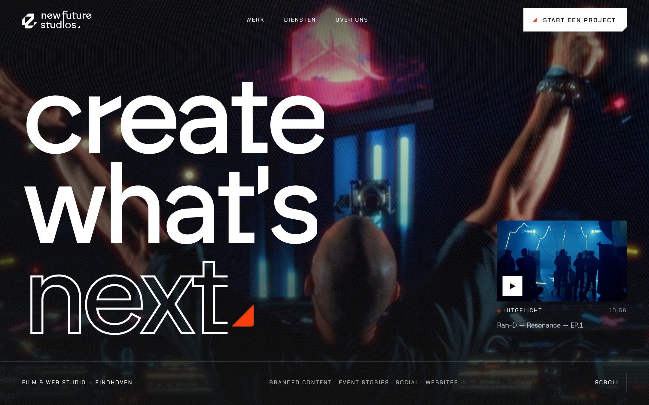 De homepage van New Future Studios op desktop